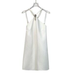Miu Miu Ivory Sleeveless Dress With Star Embellishment & Cross Back Design Size
